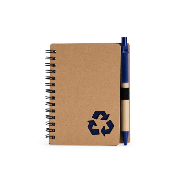 Caderno Ecológico com Caneta Personalizado - 13x10,5 cm Azul