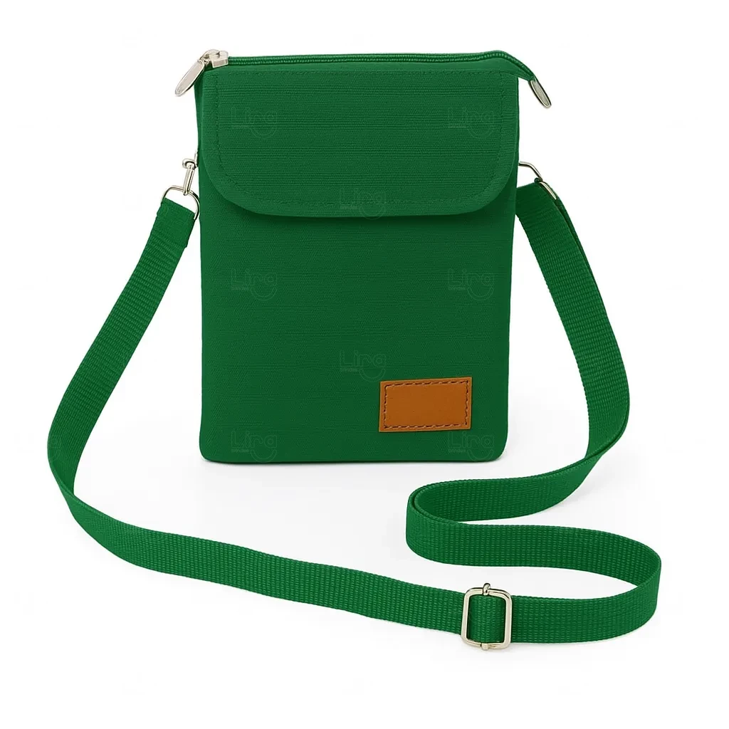 Mini Bolsa Transversal de Nylon Personalizada - 19 x 13,5 cm Verde
