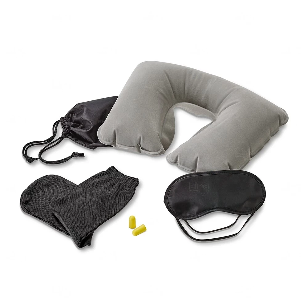Kit Viagem com Almofada, Máscara, Meias e Bolsa Personalizado 