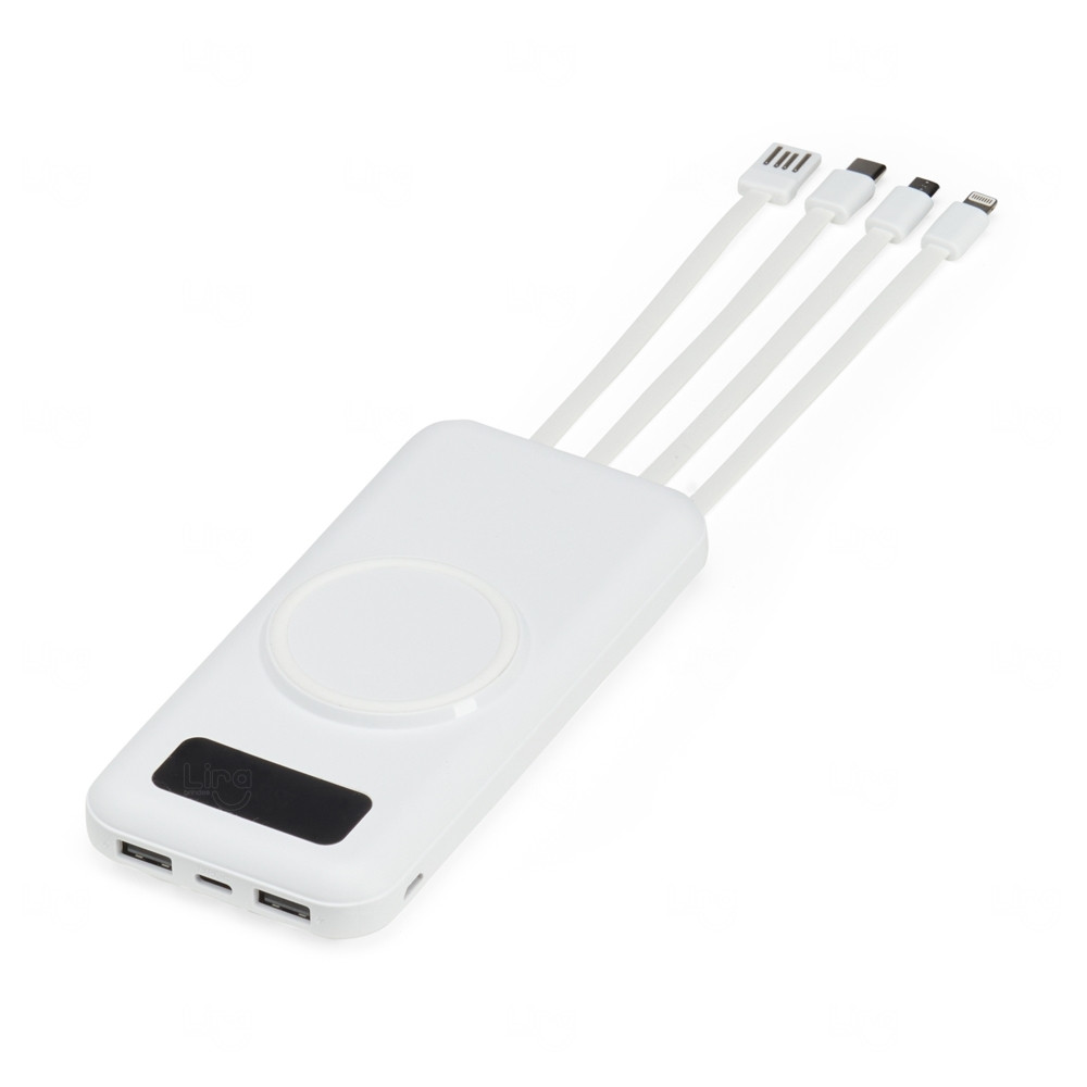 Power Bank p/ Indução e Cabos Acoplados Personalizado - 10.000mAh 