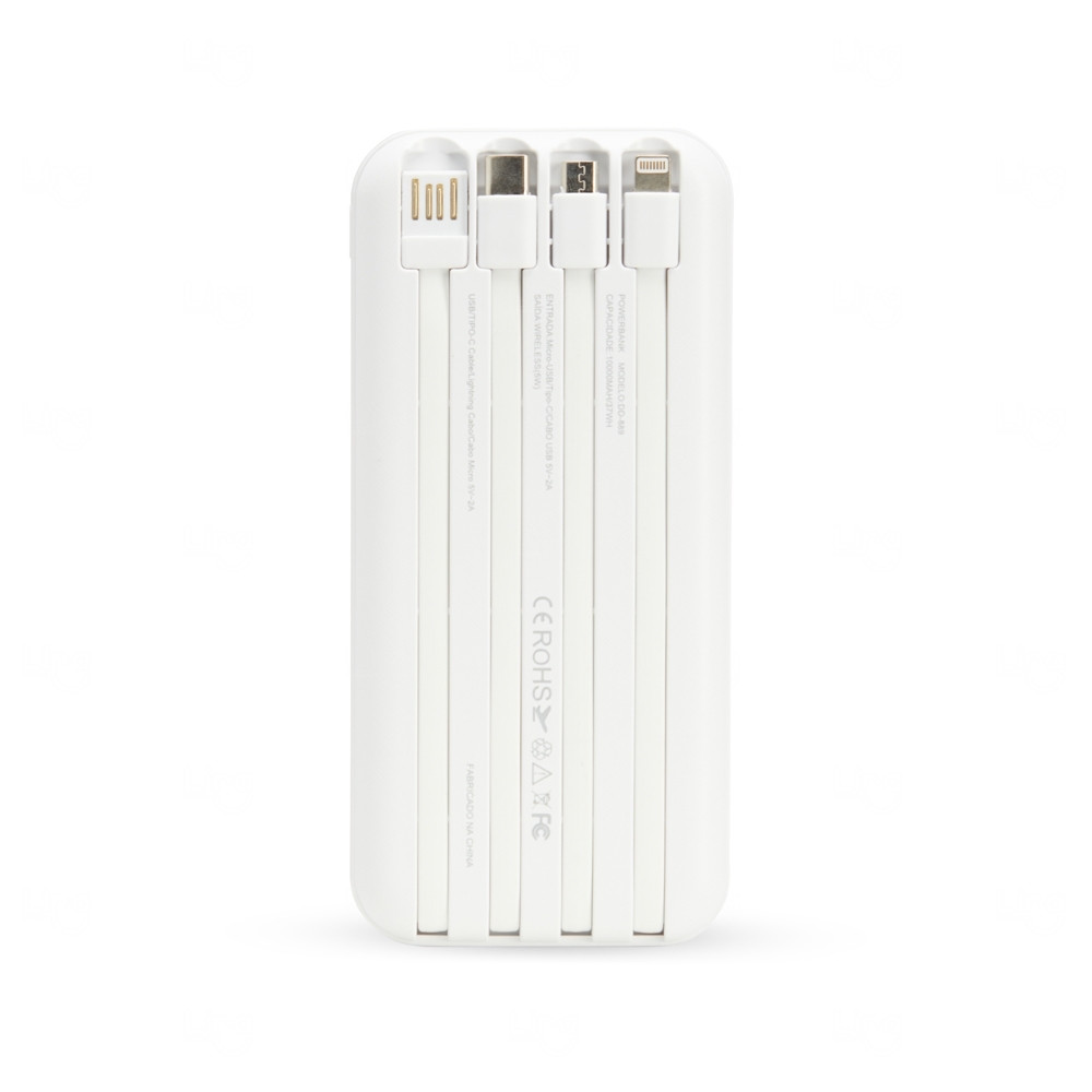 Power Bank p/ Indução e Cabos Acoplados Personalizado - 10.000mAh 