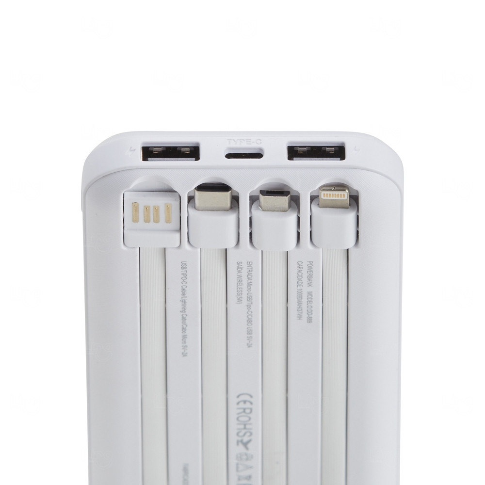Power Bank p/ Indução e Cabos Acoplados Personalizado - 10.000mAh 