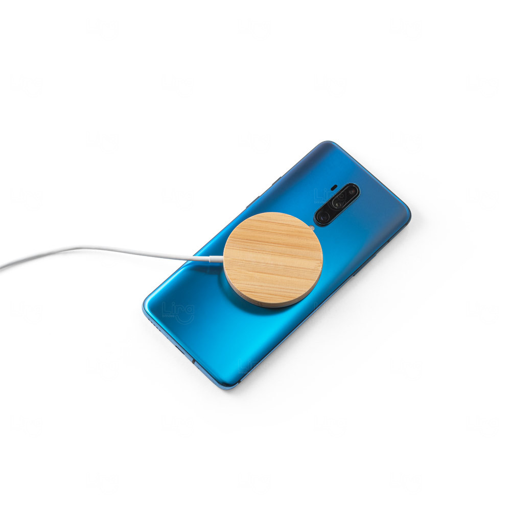 Base Carregador Magnético Wireless 15W em Bambu Personalizado Natural