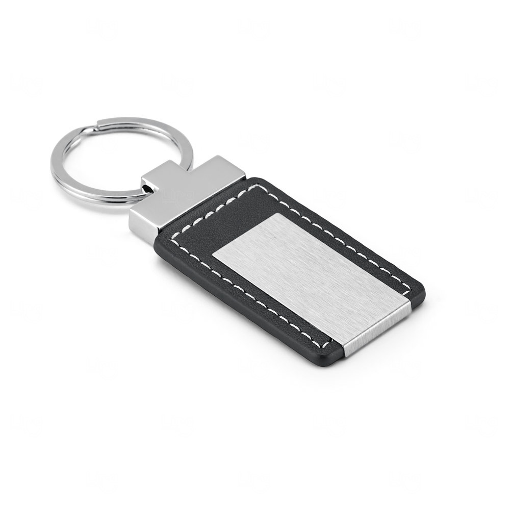 Chaveiro Metálico com Couro e Placa para Gravação 