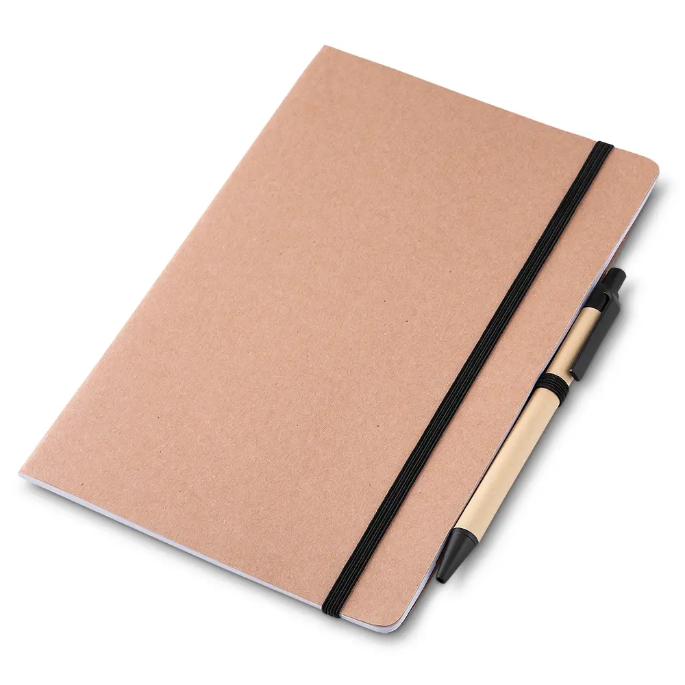 Caderno A5 Capa em Papel Kraft com Caneta Personalizado 