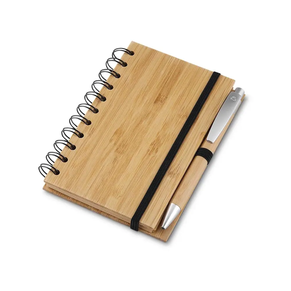 Caderno A6 Capa em Bambu com Caneta Personalizado 